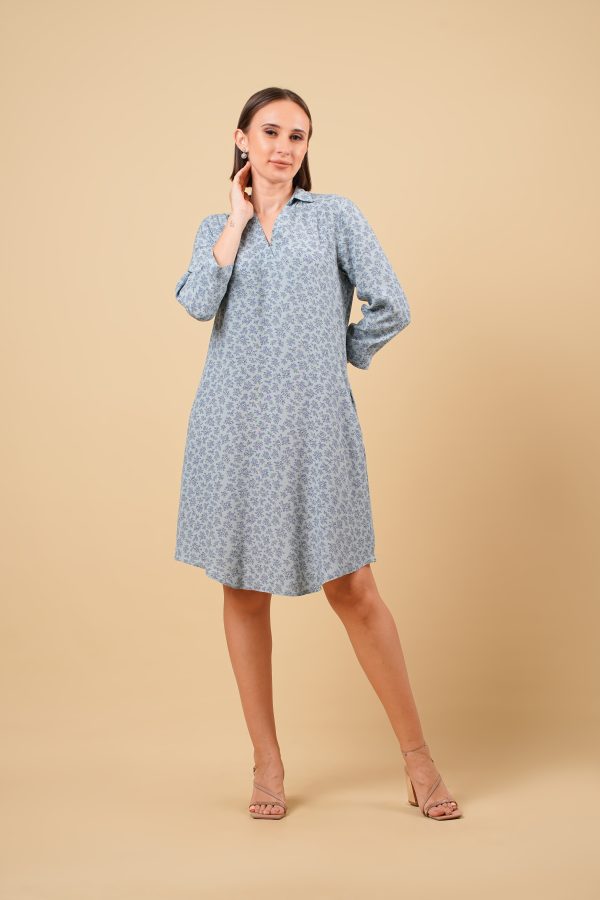 Floral Patterned Long Sleeved Short Dress - Image 2