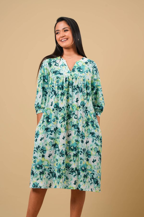 Floral Patterned Front Yoke Gathered Short Dress - Image 3