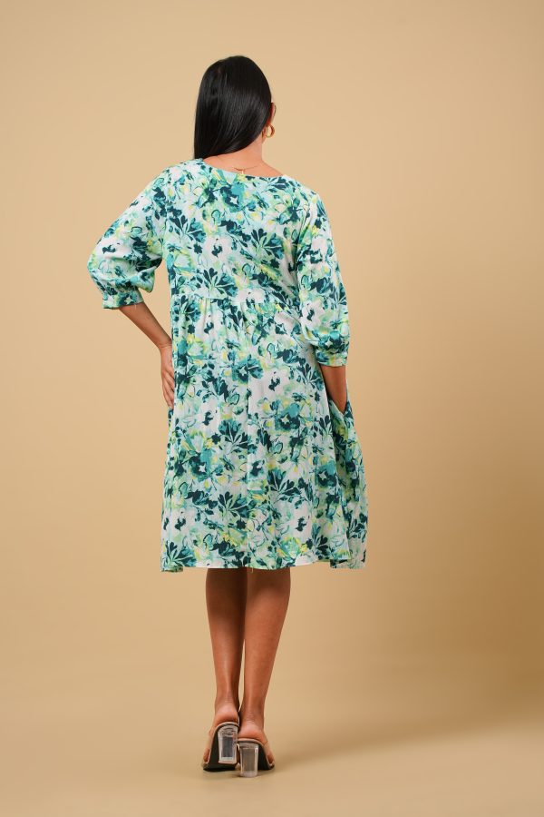 Floral Patterned Front Yoke Gathered Short Dress - Image 5