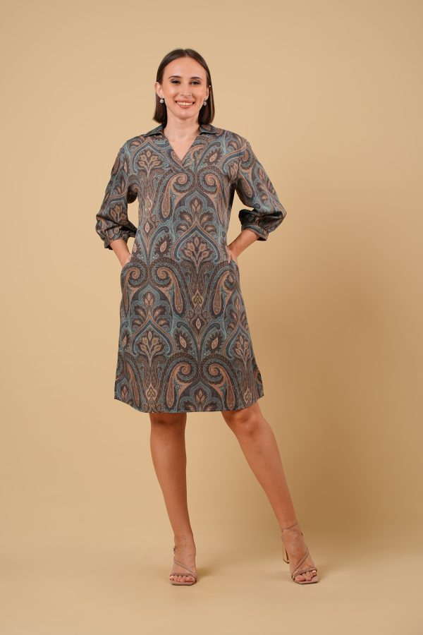 Paisley Patterned Collared Short Dress - Image 2