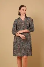 Paisley Patterned Collared Short Dress - Image 3