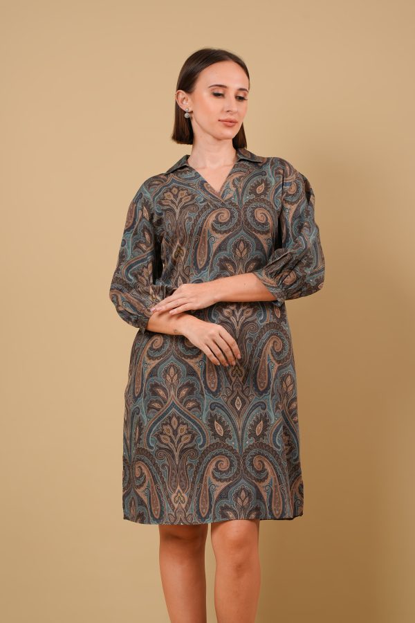 Paisley Patterned Collared Short Dress - Image 3