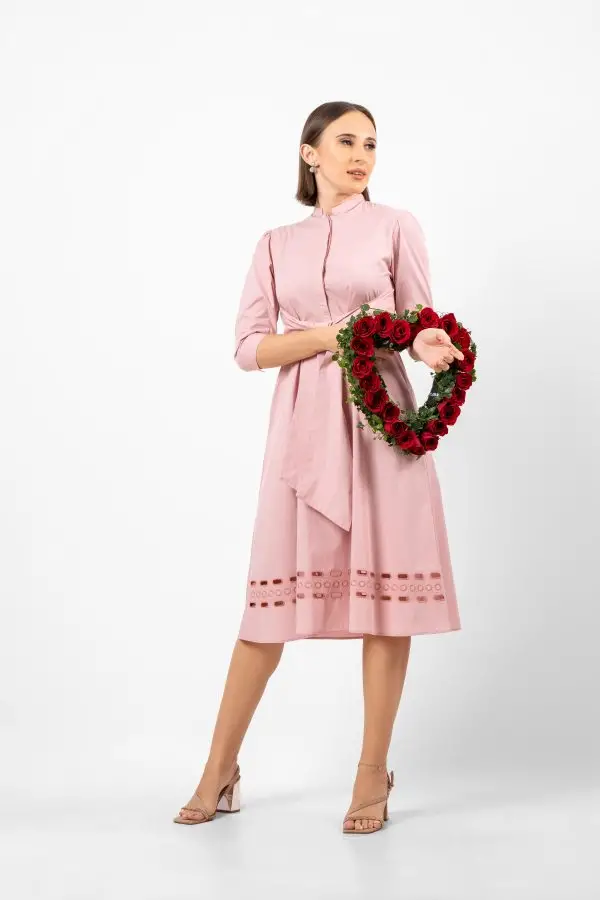 Cut Embroidered Tie Up Detailed Midi Dress - Image 2