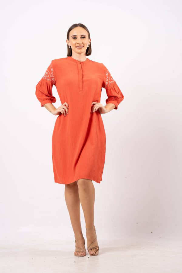 Sleeve Embroidered Short Dress - Image 2