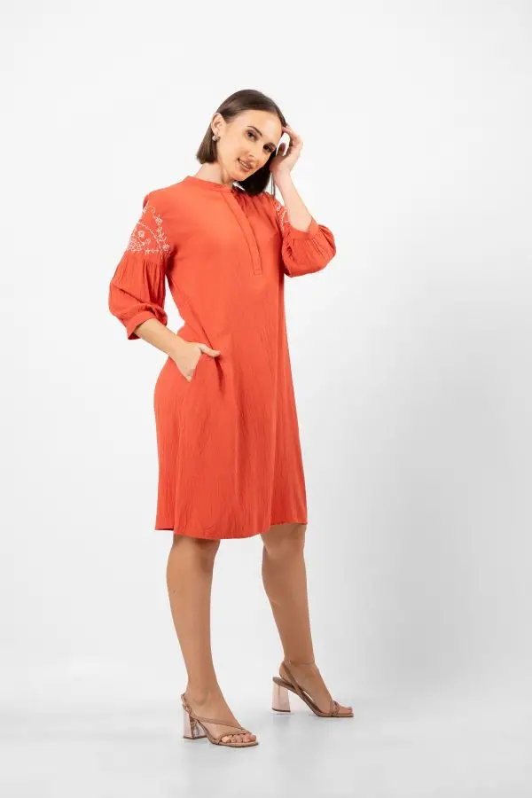 Sleeve Embroidered Short Dress - Image 3