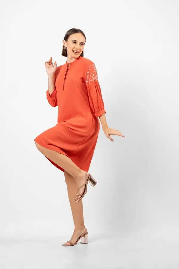 Sleeve Embroidered Short Dress - Image 4