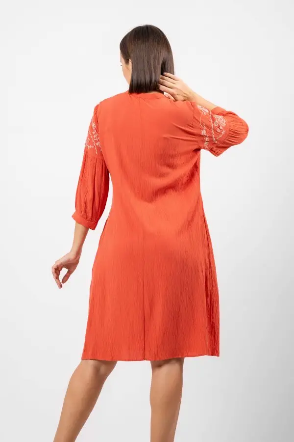 Sleeve Embroidered Short Dress - Image 6