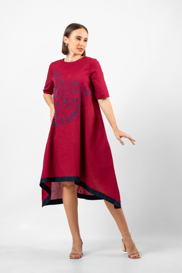 Contrast Embroidered High-Low Dress - Image 3