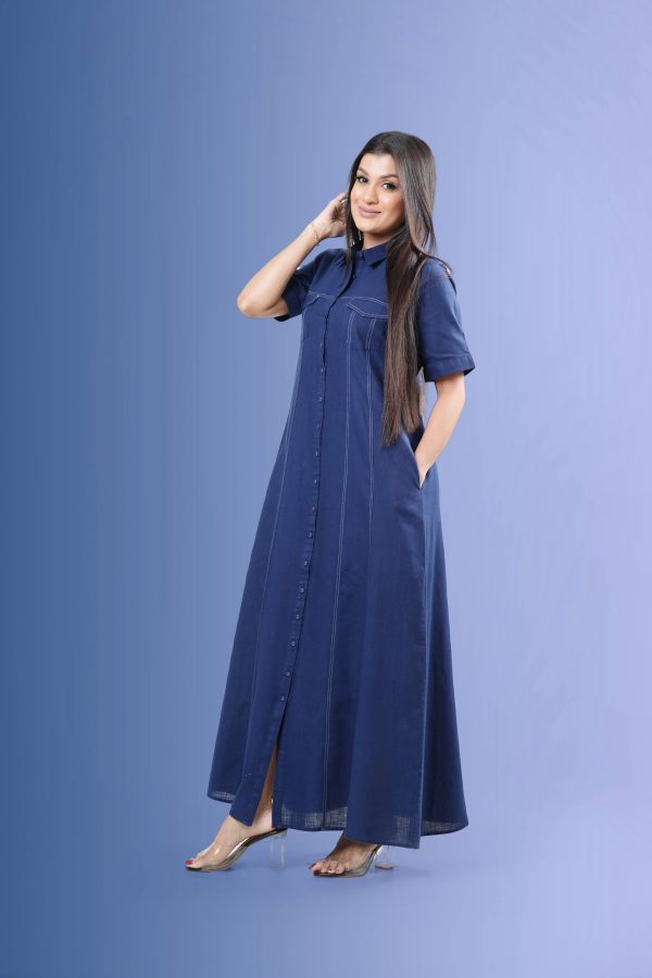 Contrast Stitch Detailed Maxi Shirt Dress - Image 3