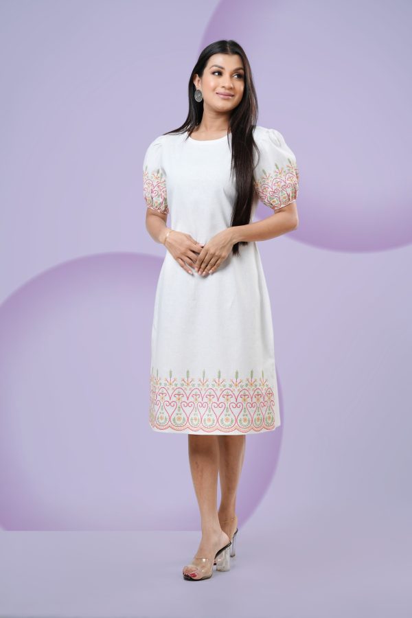 Puff Sleeve Embroidered Short Dress - Image 4