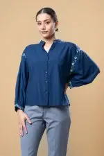 Embroidered Button Up Shirt Blouse - Image 3