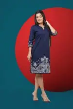 Hem Embroidered Notch Necked Short Dress - Image 4
