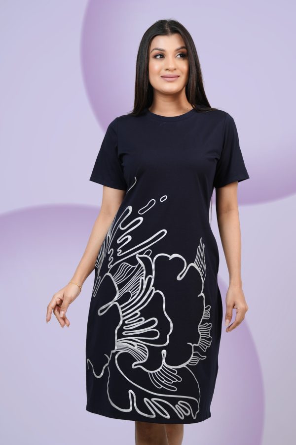 Abstract Metallic Printed T-shirt Dress - Image 2