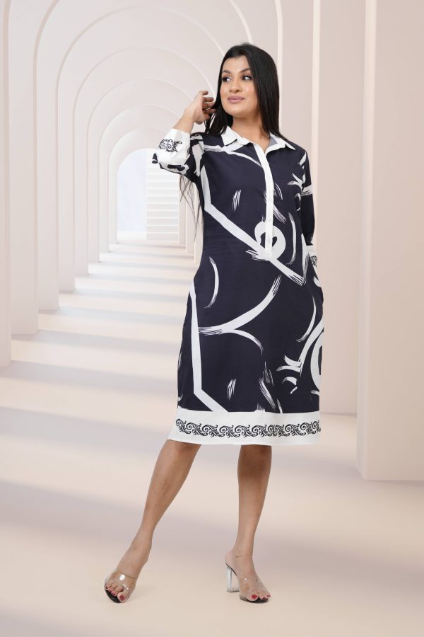 Abstract Patterned Embroidered Short Dress - Image 3