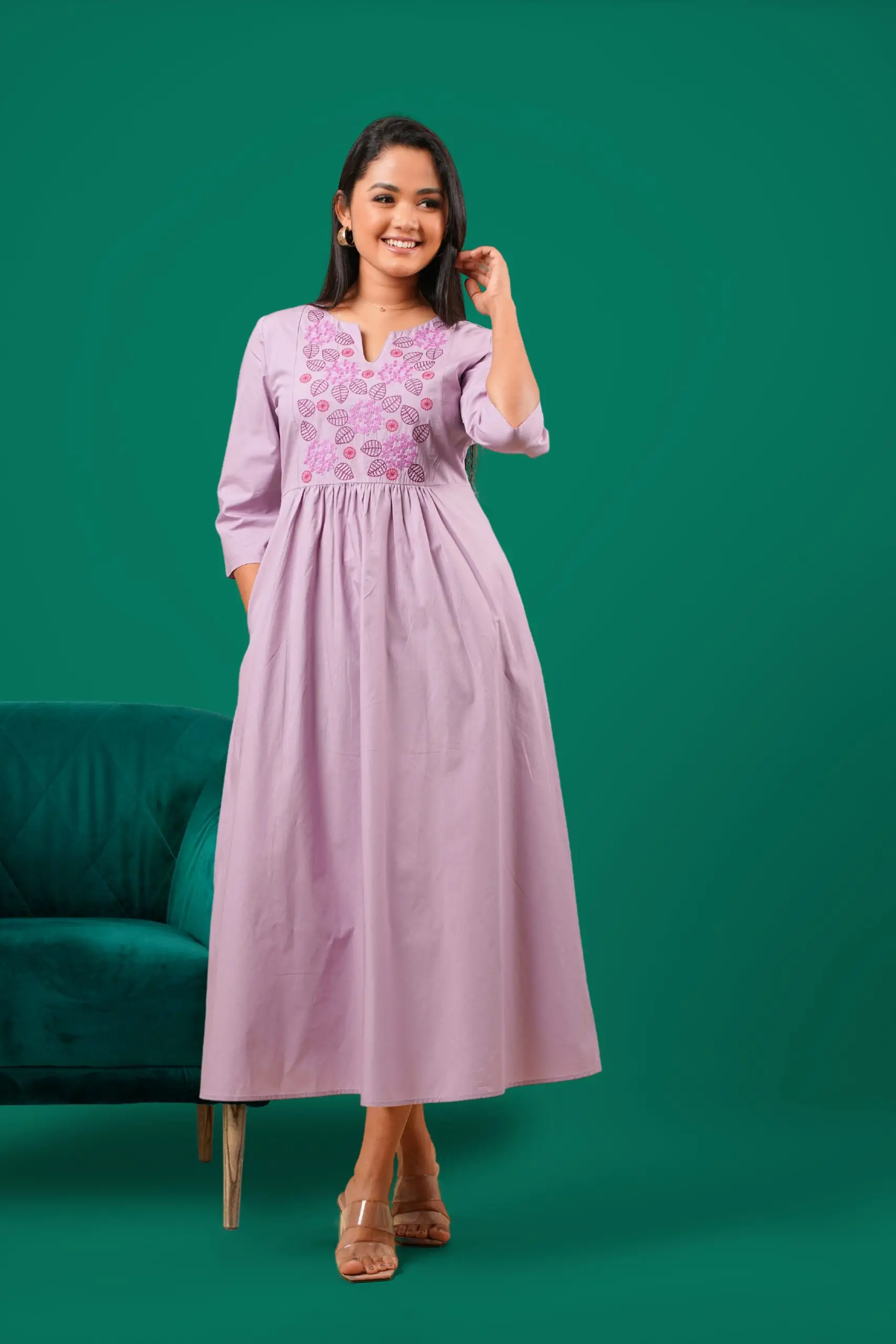 Embroidered Notch Necked Maxi Dress - Image 2