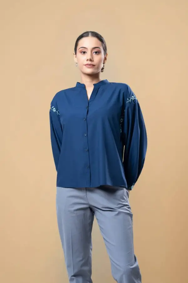 Embroidered Button Up Shirt Blouse