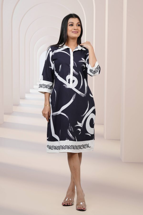 Abstract Patterned Embroidered Short Dress - Image 4