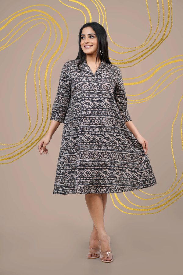 Tribal Patterned Shirt Collar Short Dress - Image 2