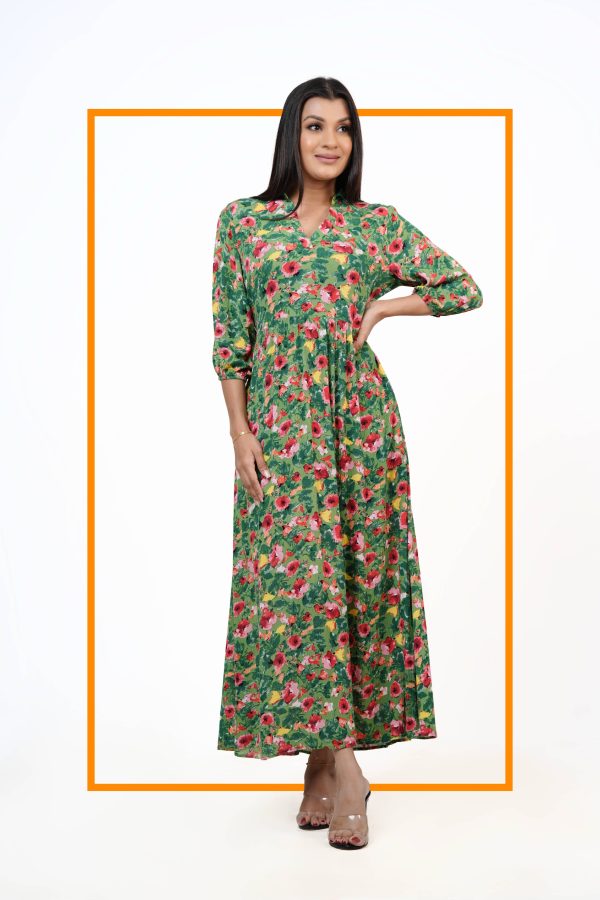 Floral Patterned Collared Maxi Dress - Image 3