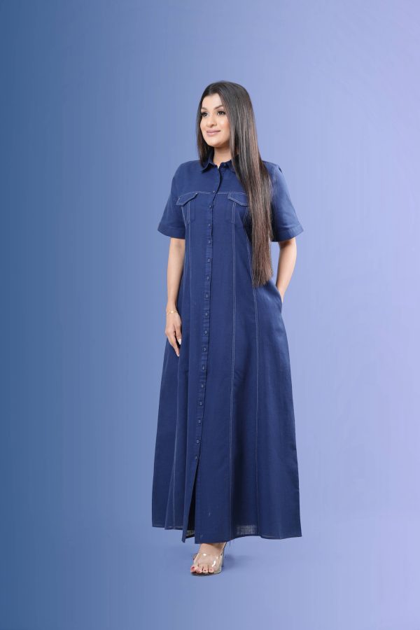 Contrast Stitch Detailed Maxi Shirt Dress