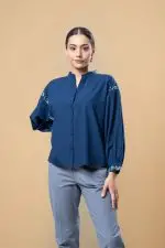 Embroidered Button Up Shirt Blouse - Image 2