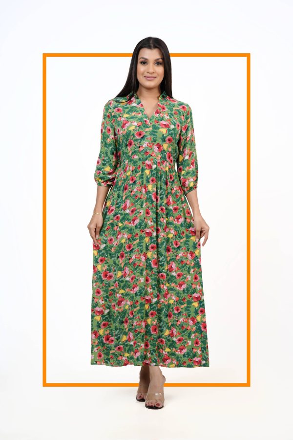 Floral Patterned Collared Maxi Dress - Image 4