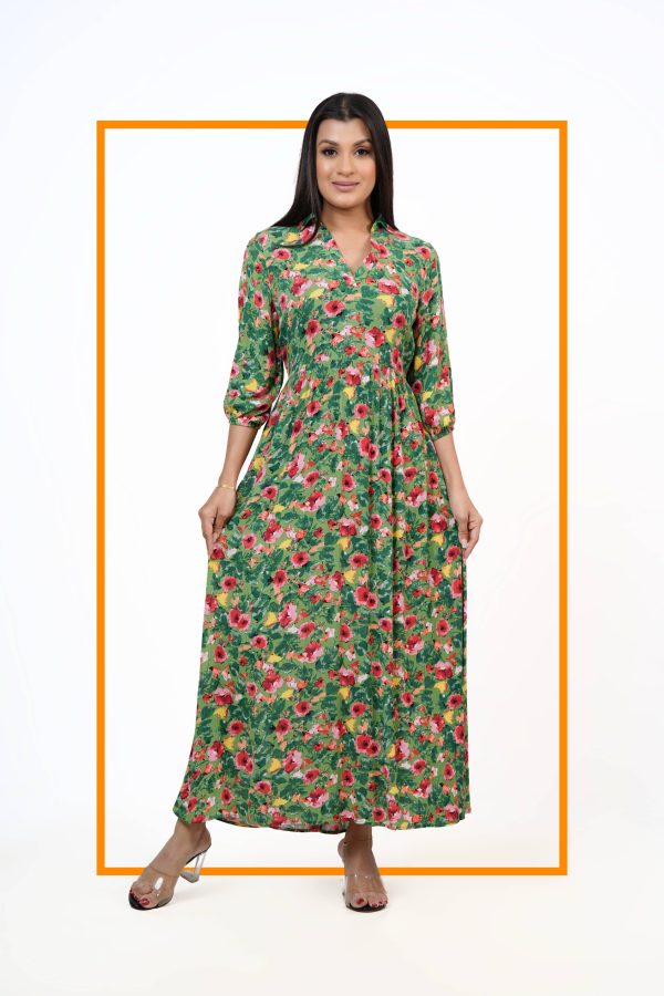 Floral Patterned Collared Maxi Dress - Image 5