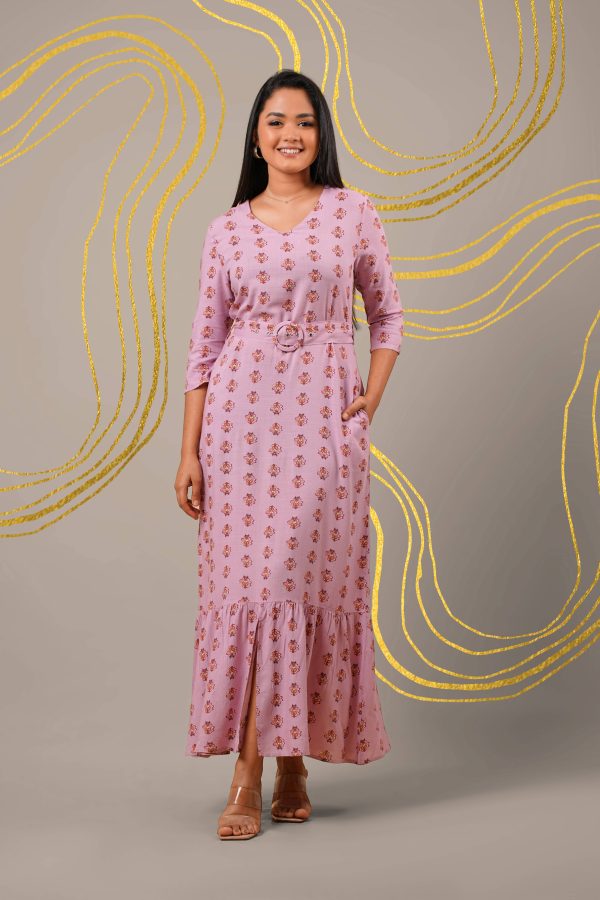 Floral Patterned Frilled Detail Belted Maxi Dress - Image 2