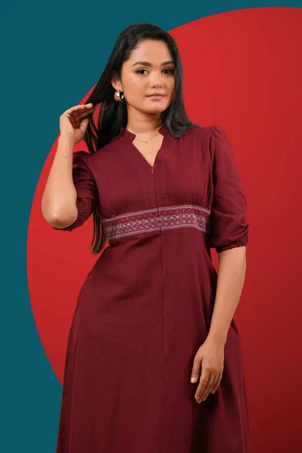 V Neck Embroidered Midi Dress - Image 5