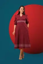 V Neck Embroidered Midi Dress - Image 2