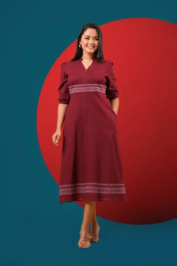 V Neck Embroidered Midi Dress - Image 2