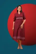 V Neck Embroidered Midi Dress - Image 3