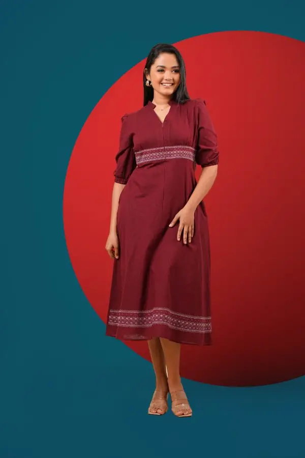 V Neck Embroidered Midi Dress - Image 3