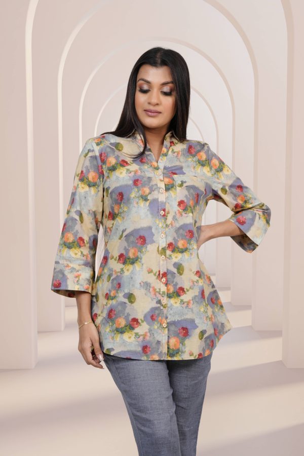 Abstract Floral Patterned Shirt Blouse - Image 2