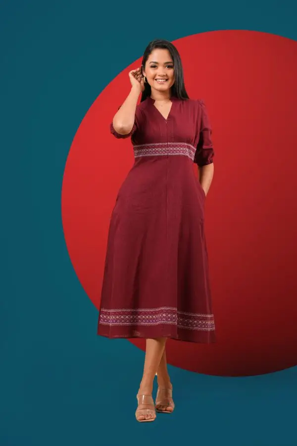 V Neck Embroidered Midi Dress - Image 4