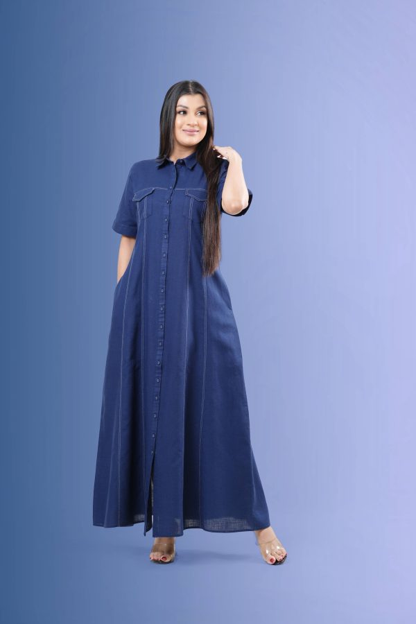 Contrast Stitch Detailed Maxi Shirt Dress - Image 2