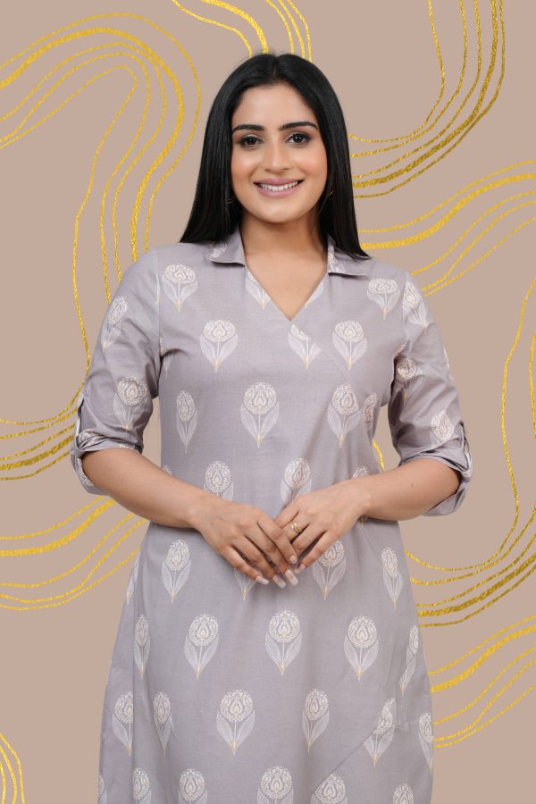 Floral patterned shirt collar kurta dress - Image 4