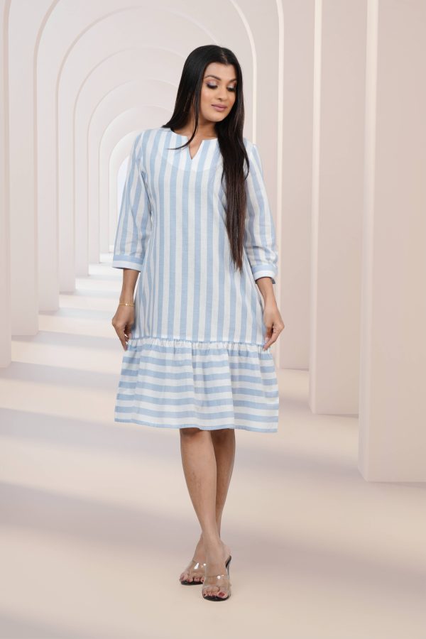 Striped Gathered Frill Short Dress - Image 2