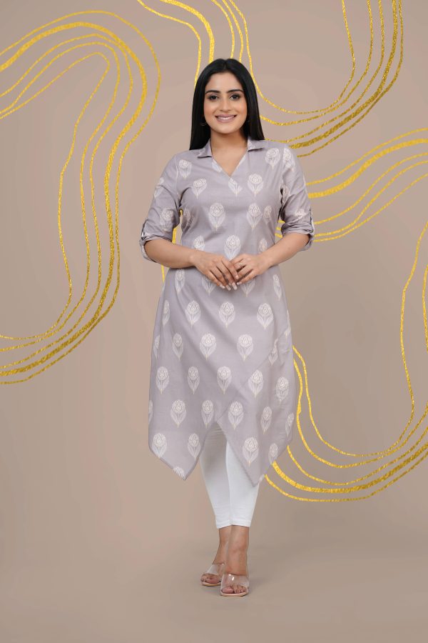 Floral patterned shirt collar kurta dress