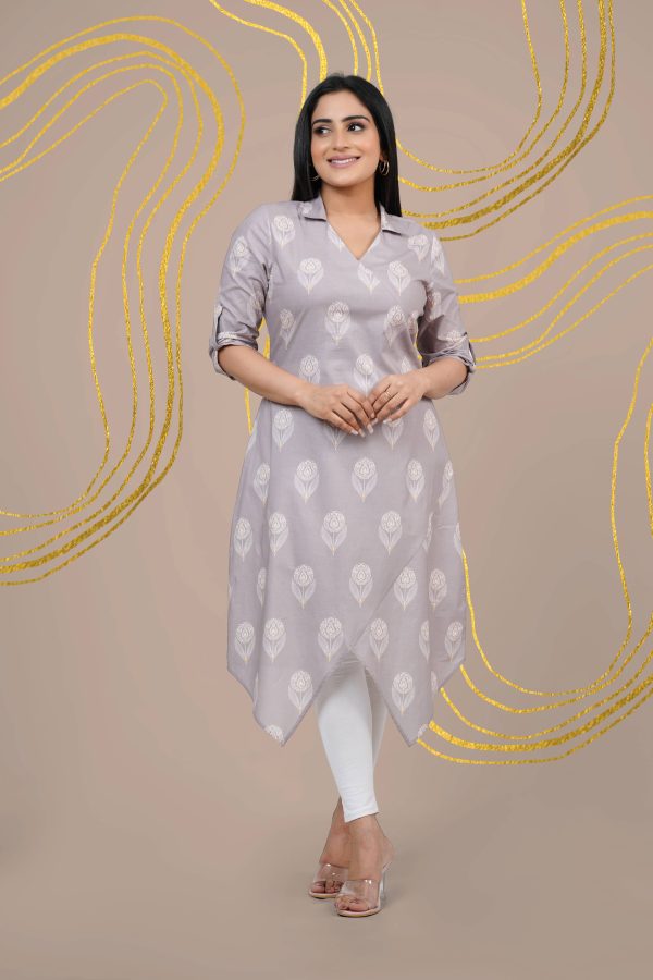 Floral patterned shirt collar kurta dress - Image 3