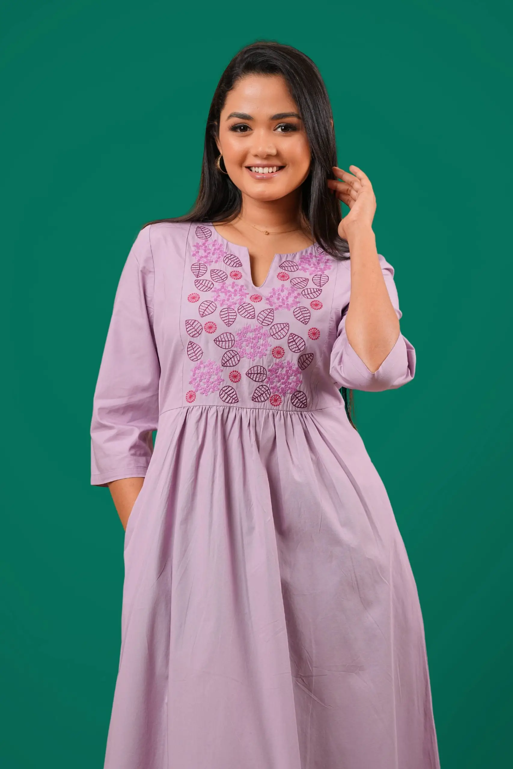 Embroidered Notch Necked Maxi Dress - Image 5