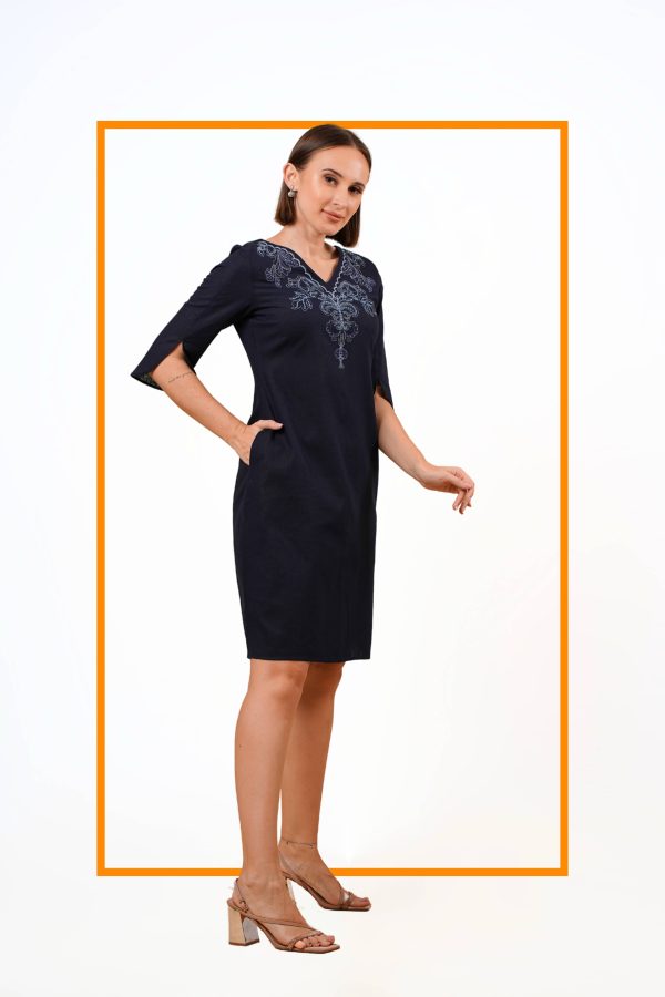 Neck Embroidered Short Dress - Image 5