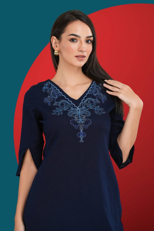 Neck Embroidered Short Dress