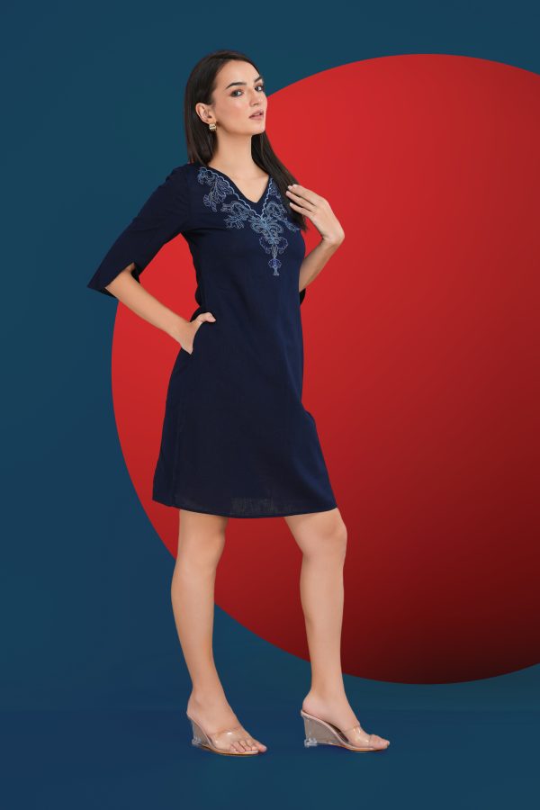 Neck Embroidered Short Dress - Image 4