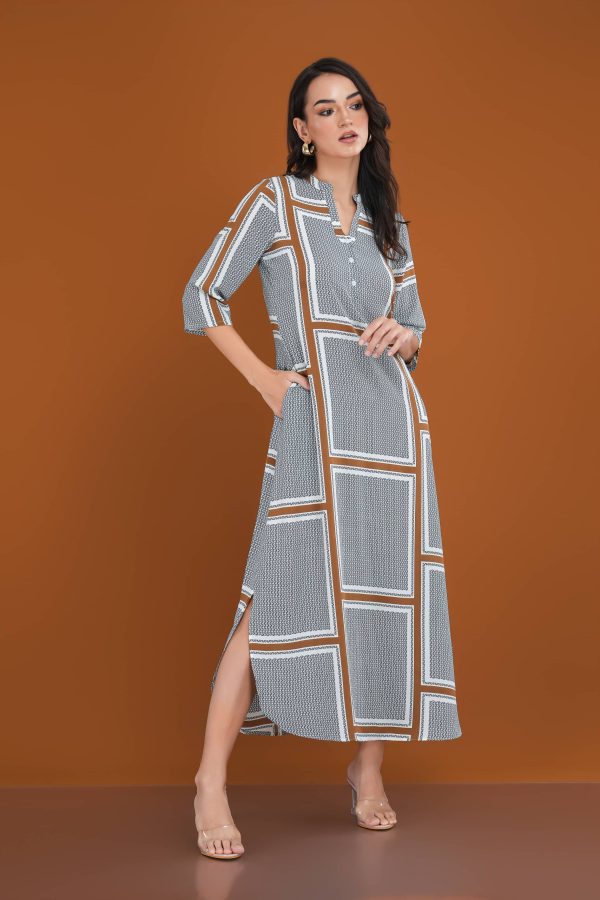 Geometric Patterned Shirt Maxi Dress
