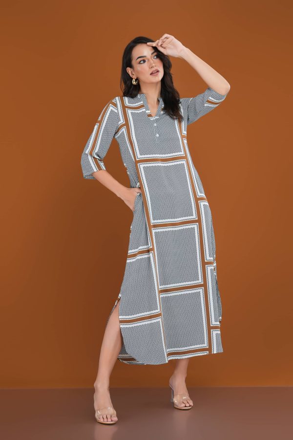 Geometric Patterned Shirt Maxi Dress - Image 2
