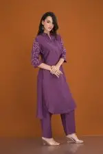 Embroidered Sleeve Shirt Collar Kurta & Pant - Image 2