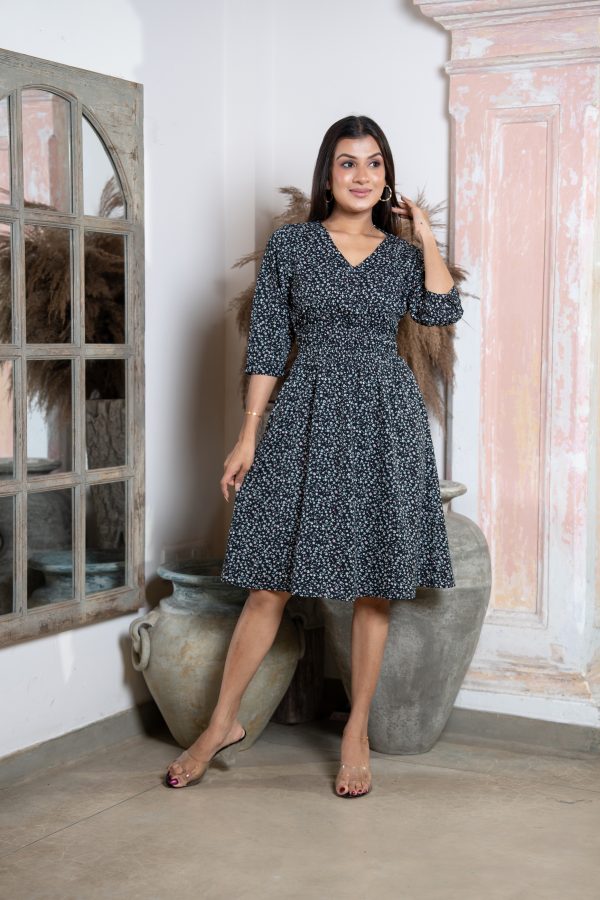 Waist Ruched Detail Printed Short Dress - Image 3