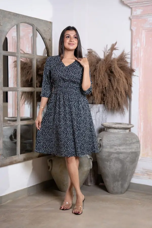 Waist Ruched Detail Printed Short Dress - Image 2