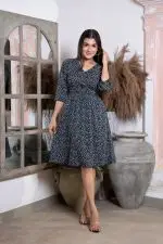 Waist Ruched Detail Printed Short Dress